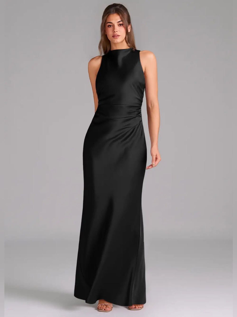 Azazie Evadne - Black Satin Open Back
